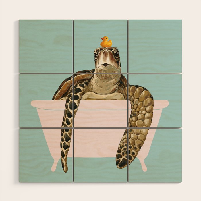 Sea Turtle in Bathtub Wood Wall Art Gallery Image 1
