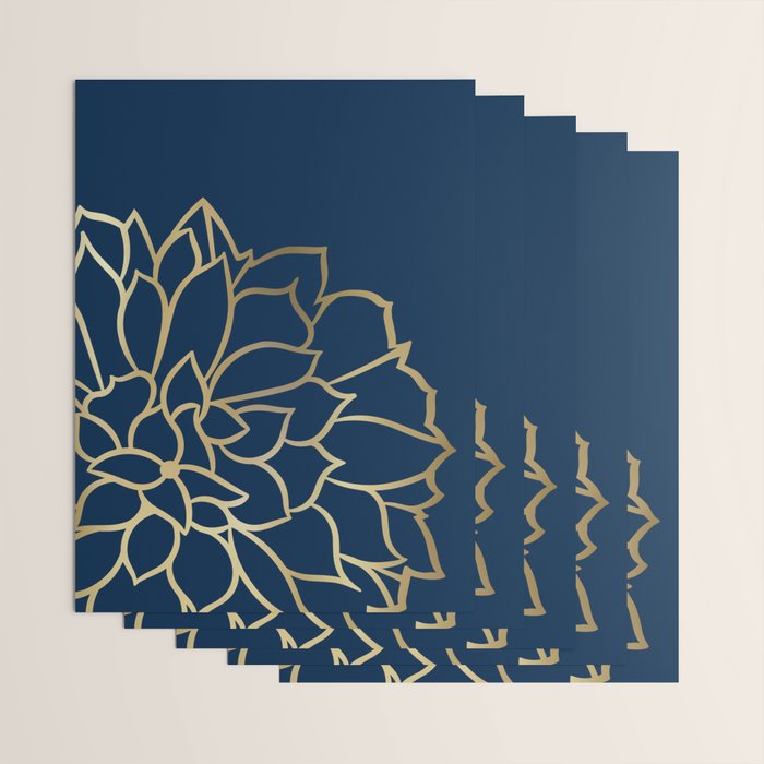 Gold and Navy Flower Wrapping Paper Gallery Image 3