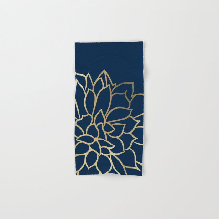 Gold and Navy Flower Bath Towel Gallery Image 1