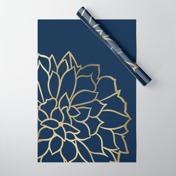 Gold and Navy Flower Wrapping Paper Gallery Image 1