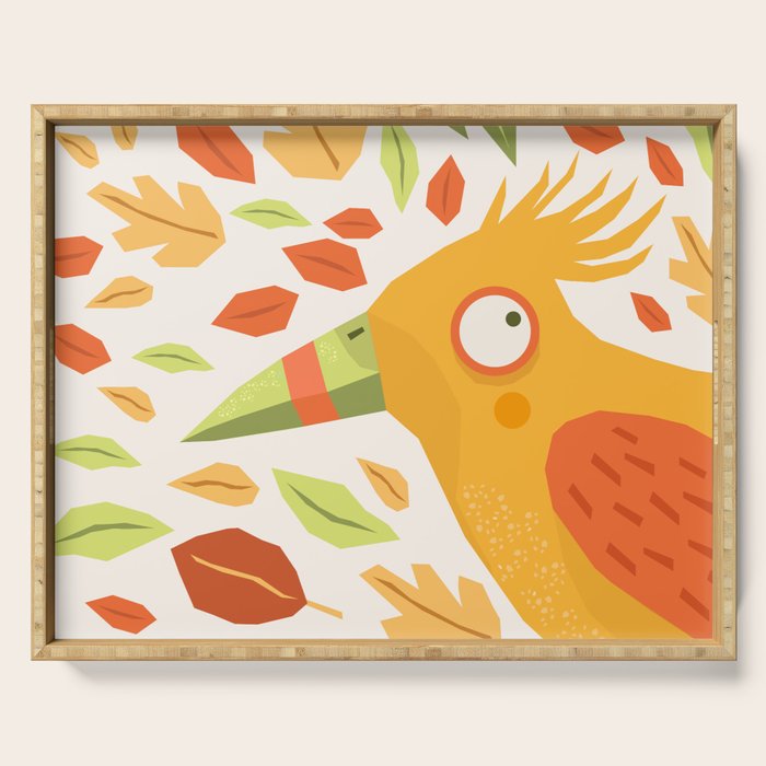 Autumn bird and leaves Serving Tray Gallery Image 1