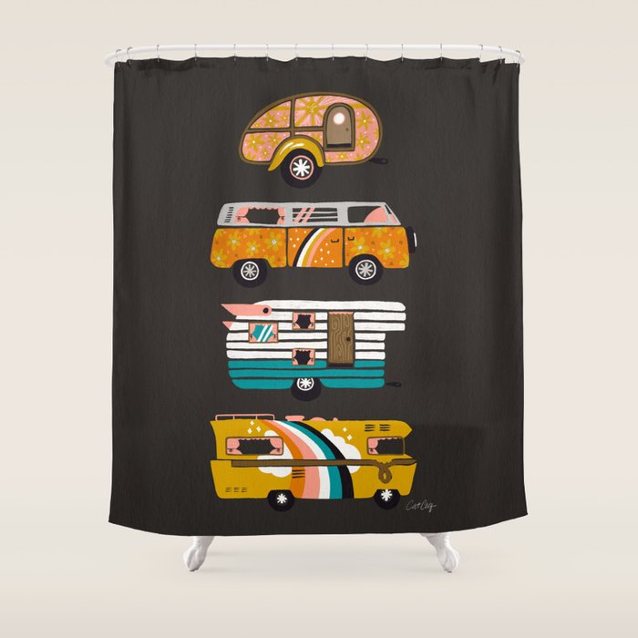 Retro Road Trip - Charcoal Shower Curtain Gallery Image 1