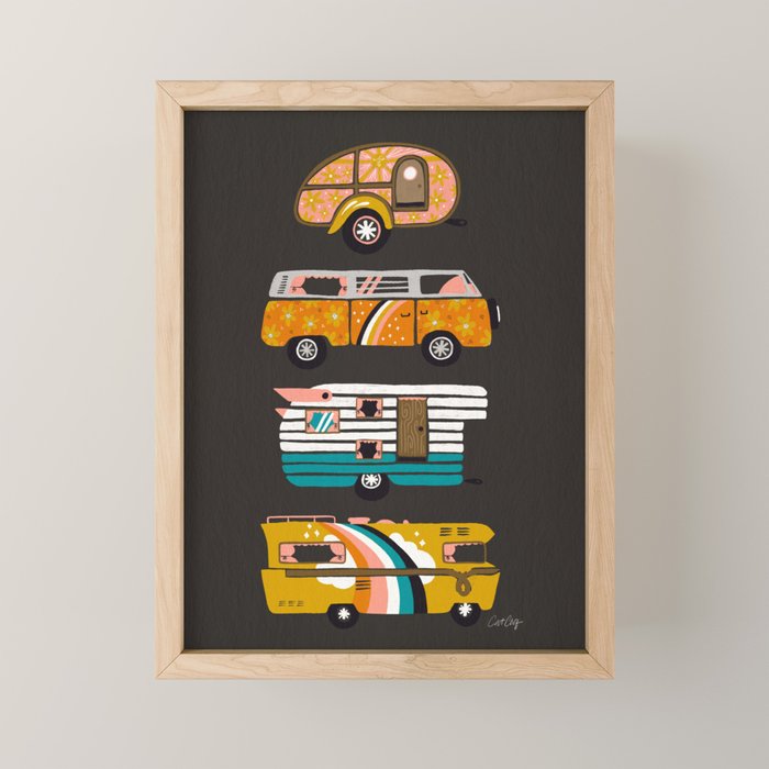 Retro Road Trip - Charcoal Mini Art Print Gallery Image 1