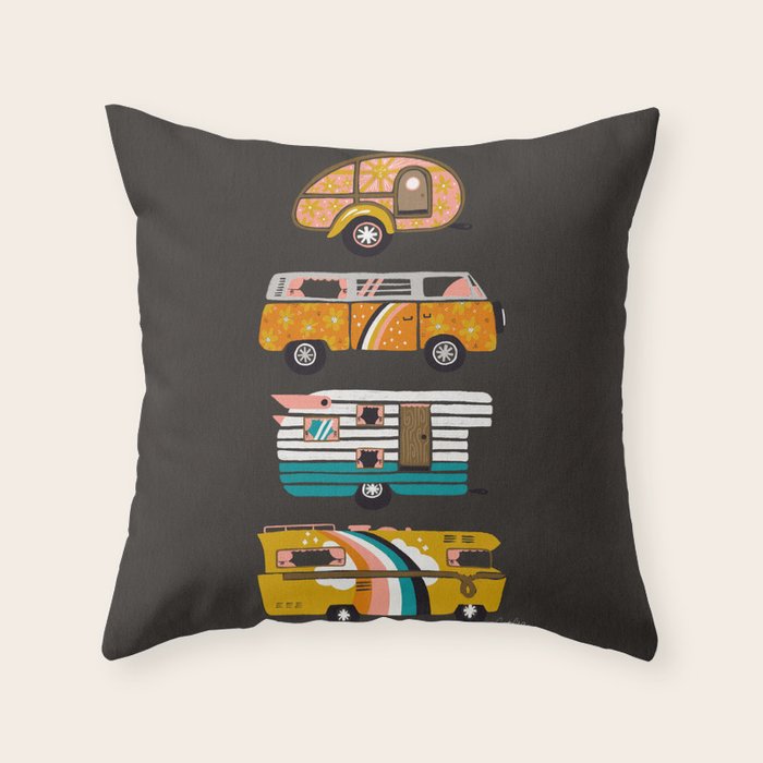 Retro Road Trip - Charcoal Throw Pillow Gallery Image 6