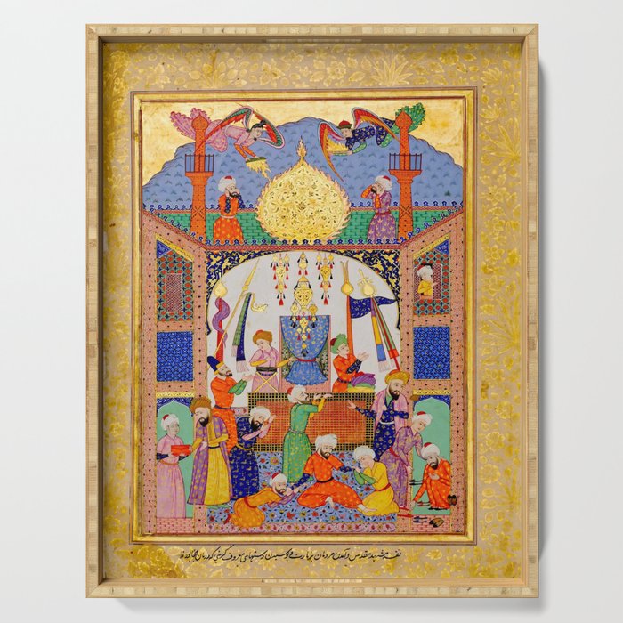 Karkhi, porter at the tomb of Imam Riza, being honoured Islamic Antique Art  Serving Tray Gallery Image 1