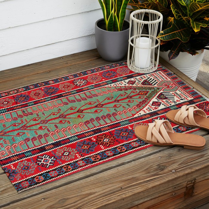 Erzerum Northeast Anatolian Niche Kilim Print Outdoor Rug Gallery Image 2