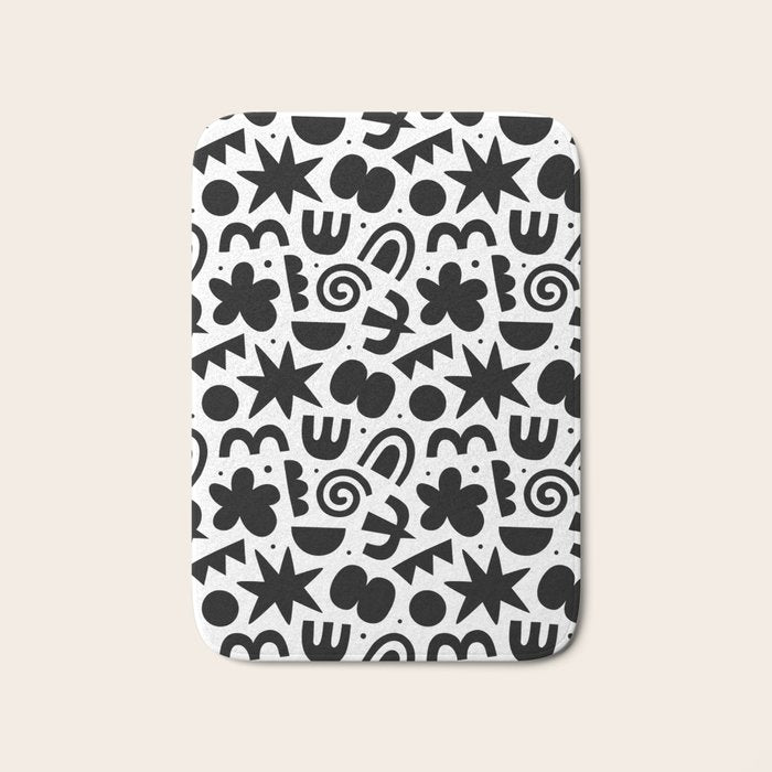 Black abstract organic shape doodle pattern Bath Mat Gallery Image 1