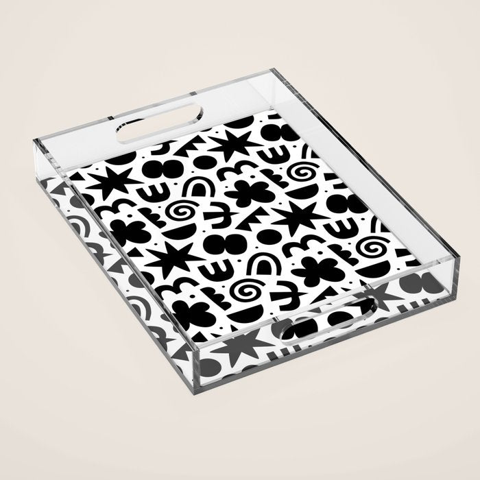 Black abstract organic shape doodle pattern Acrylic Tray Gallery Image 1