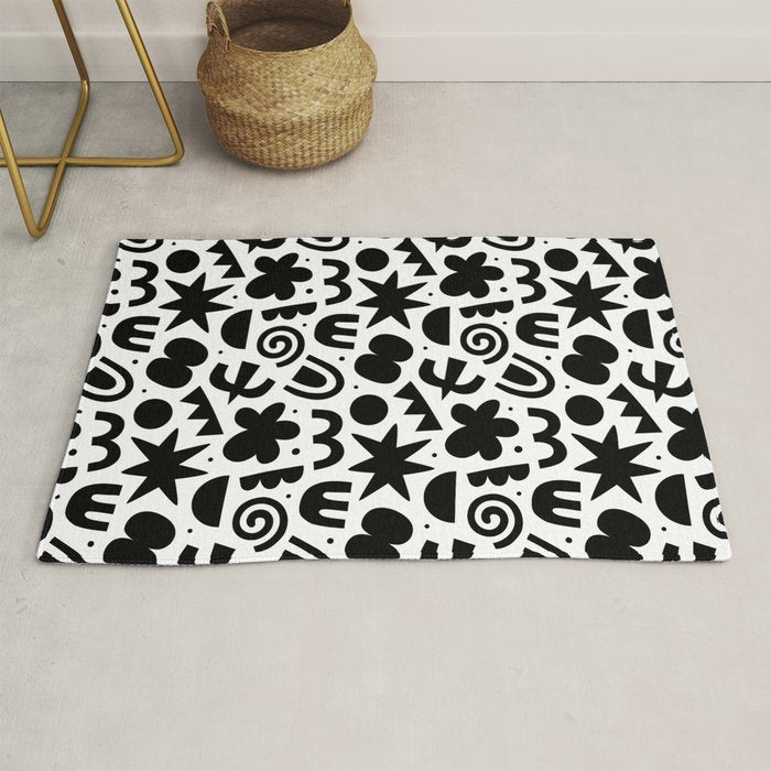 Black abstract organic shape doodle pattern Rug Gallery Image 1