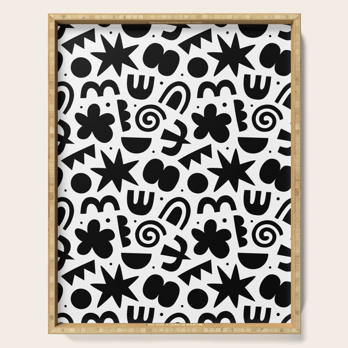 Black abstract organic shape doodle pattern Serving Tray Gallery Image 1