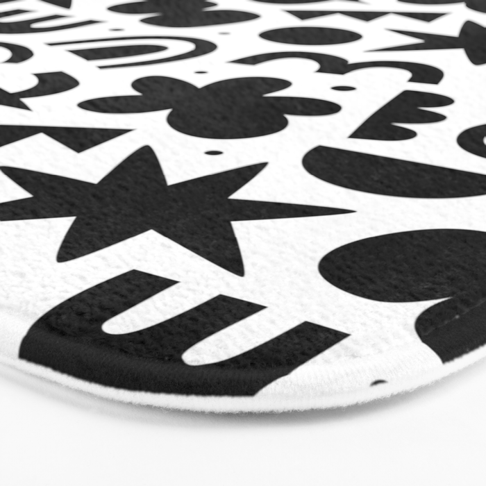 Black abstract organic shape doodle pattern Bath Mat Gallery Image 3
