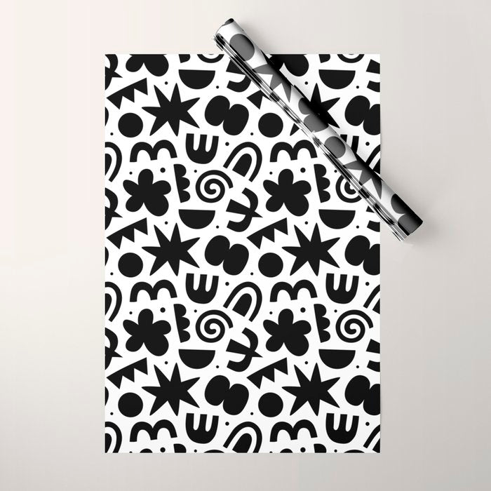 Black abstract organic shape doodle pattern Wrapping Paper Gallery Image 1