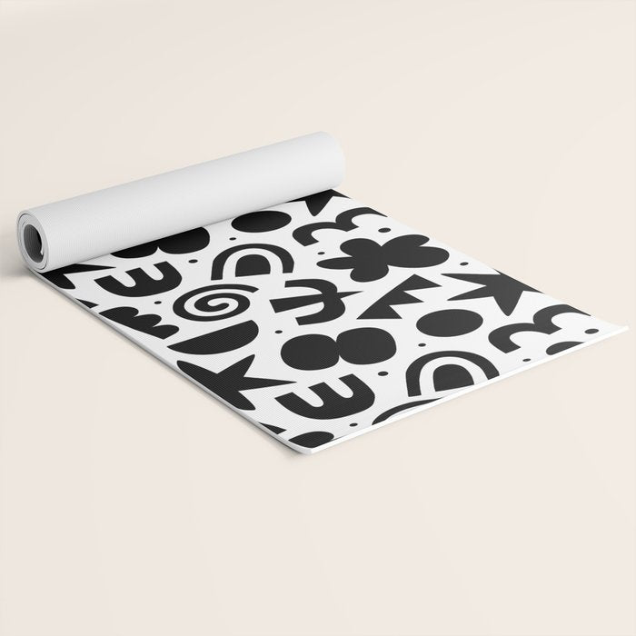Black abstract organic shape doodle pattern Yoga Mat Gallery Image 2