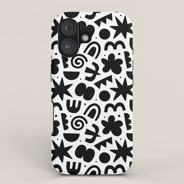 Black abstract organic shape doodle pattern iPhone Case Gallery Image 1