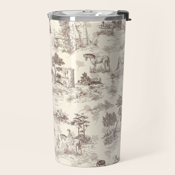 Toile de Jouy Vintage French Sepia Romantic Pastoral  Travel Mug Gallery Image 2
