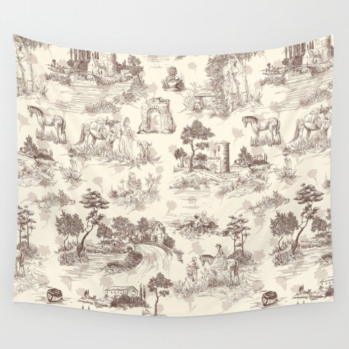 Toile de Jouy Vintage French Sepia Romantic Pastoral  Wall Tapestry Gallery Image 1