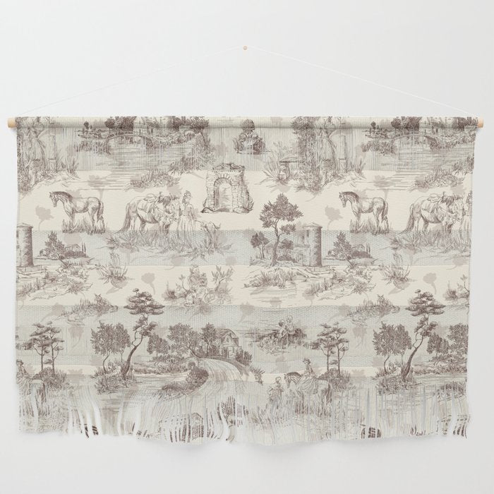 Toile de Jouy Vintage French Sepia Romantic Pastoral  Wall Hanging Gallery Image 1