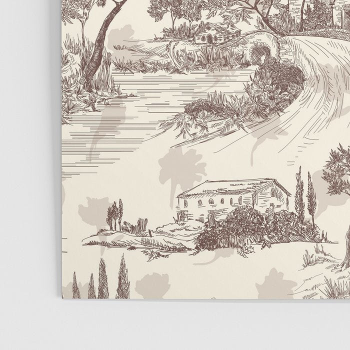 Toile de Jouy Vintage French Sepia Romantic Pastoral  Poster Gallery Image 3