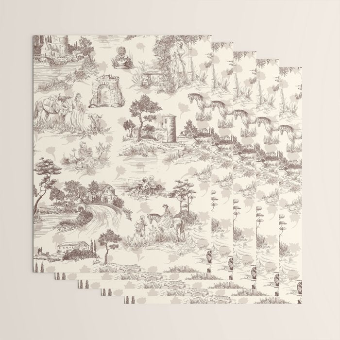 Toile de Jouy Vintage French Sepia Romantic Pastoral  Wrapping Paper Gallery Image 3