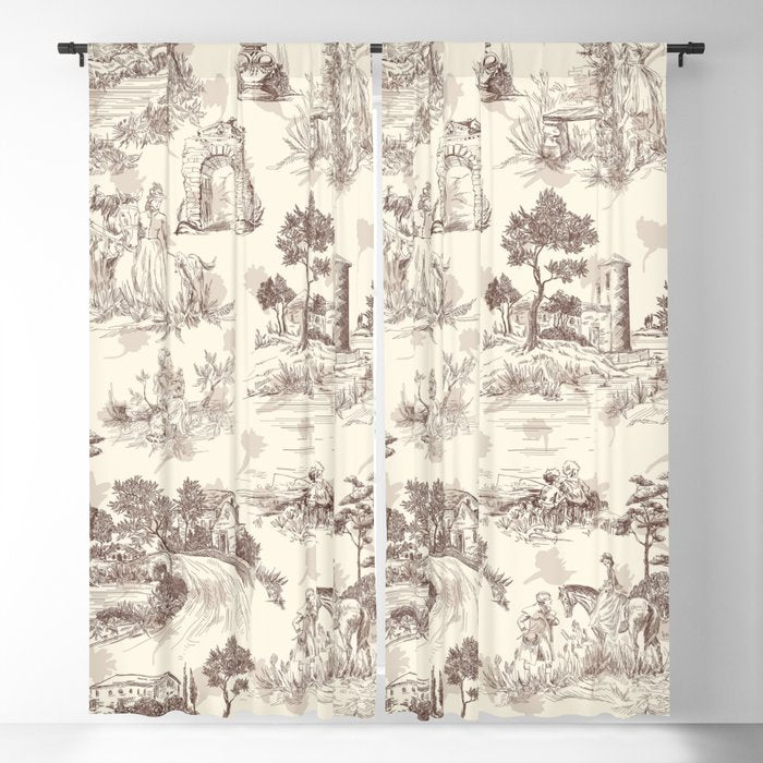 Toile de Jouy Vintage French Sepia Romantic Pastoral  Window Curtain Gallery Image 5