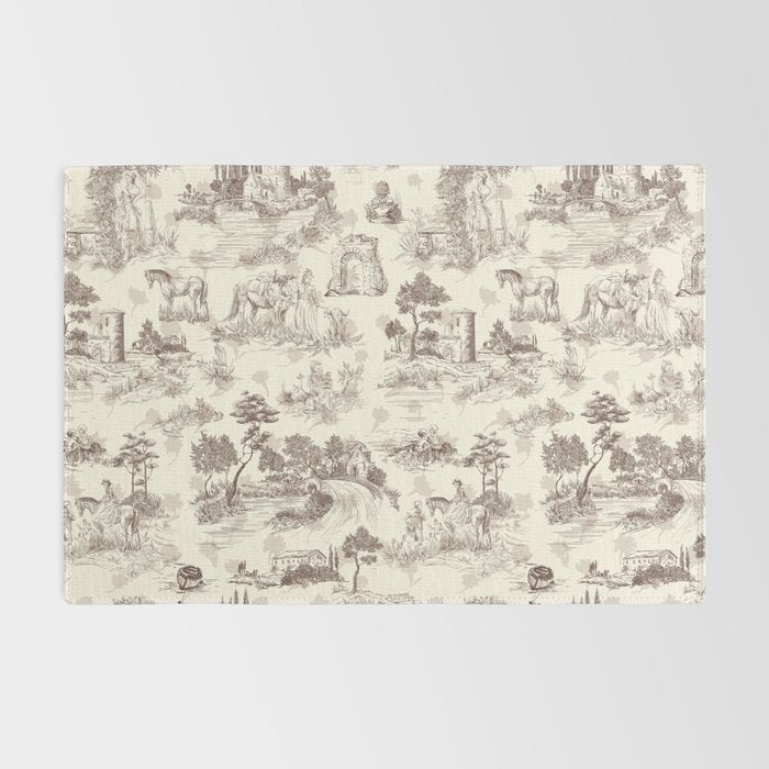 Toile de Jouy Vintage French Sepia Romantic Pastoral  Rug Gallery Image 2
