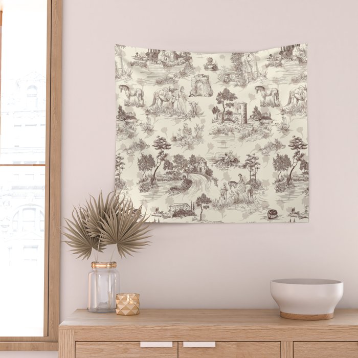 Toile de Jouy Vintage French Sepia Romantic Pastoral  Wall Tapestry Gallery Image 2