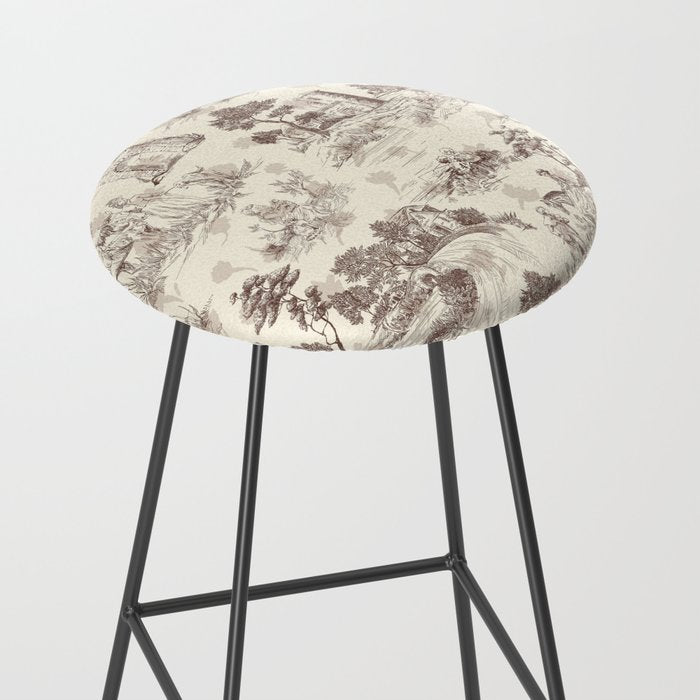 Toile de Jouy Vintage French Sepia Romantic Pastoral  Stool Gallery Image 2