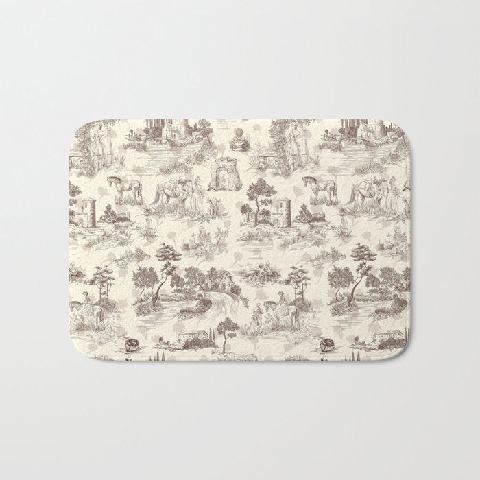 Toile de Jouy Vintage French Sepia Romantic Pastoral  Bath Mat Gallery Image 1