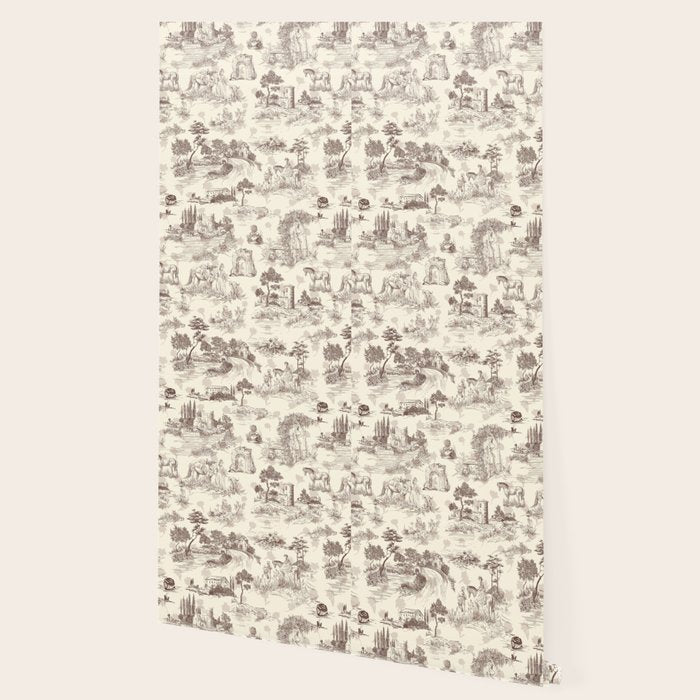 Toile de Jouy Vintage French Sepia Romantic Pastoral  Wallpaper Gallery Image 2