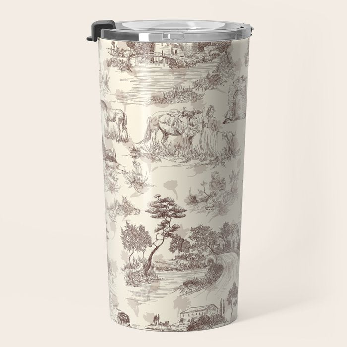 Toile de Jouy Vintage French Sepia Romantic Pastoral  Travel Mug Gallery Image 3