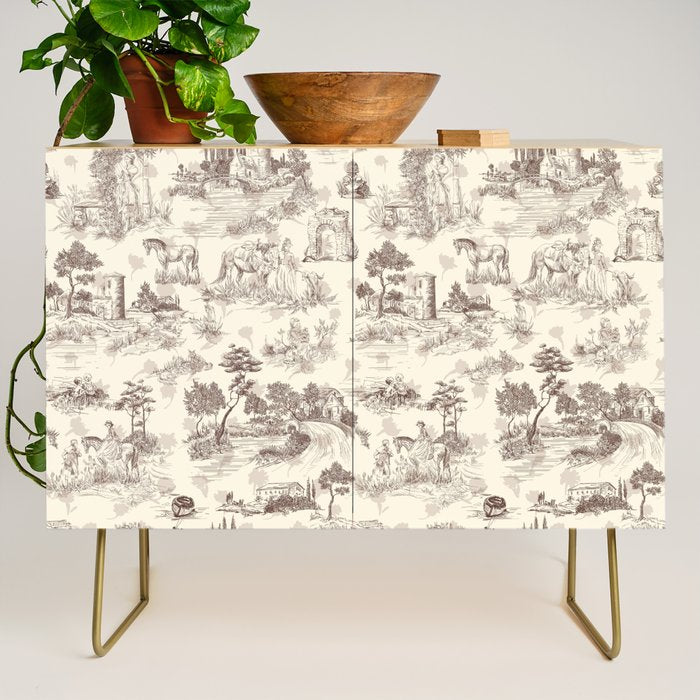 Toile de Jouy Vintage French Sepia Romantic Pastoral  Credenza Gallery Image 1