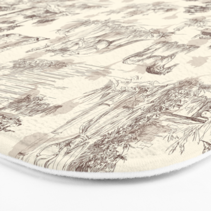 Toile de Jouy Vintage French Sepia Romantic Pastoral  Bath Mat Gallery Image 3