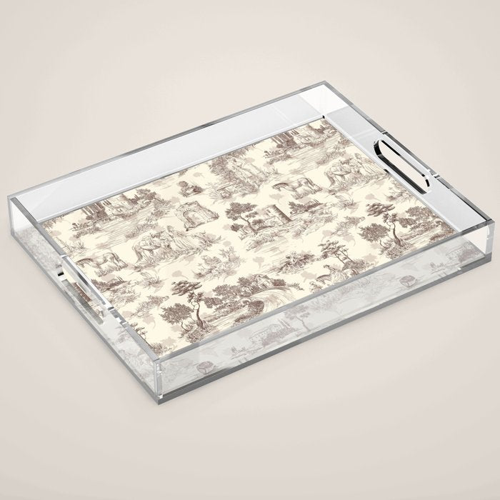 Toile de Jouy Vintage French Sepia Romantic Pastoral  Acrylic Tray Gallery Image 1