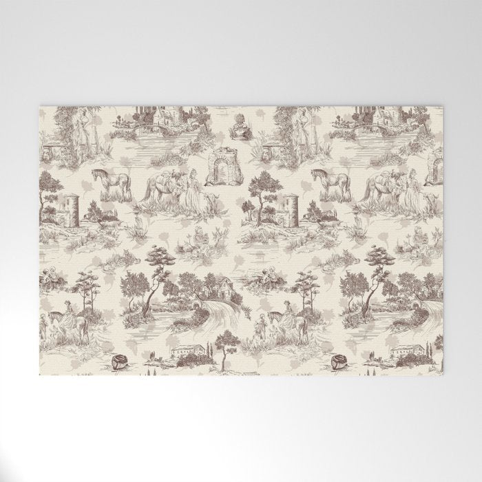 Toile de Jouy Vintage French Sepia Romantic Pastoral  Welcome Mat Gallery Image 1