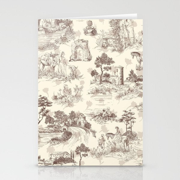 Toile de Jouy Vintage French Sepia Romantic Pastoral  Stationery Card Gallery Image 2