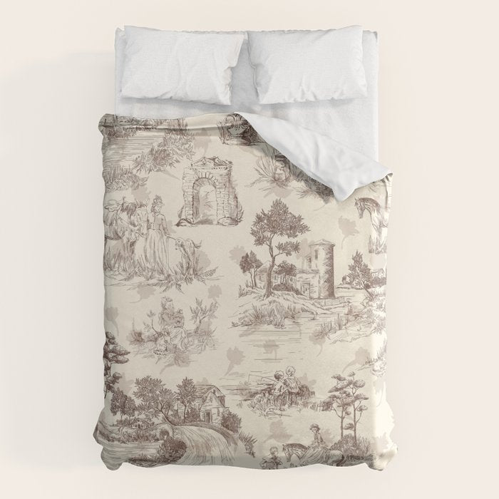 Toile de Jouy Vintage French Sepia Romantic Pastoral  Duvet Cover Gallery Image 6