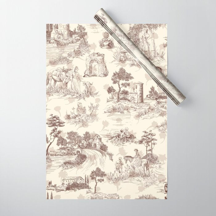 Toile de Jouy Vintage French Sepia Romantic Pastoral  Wrapping Paper Gallery Image 1
