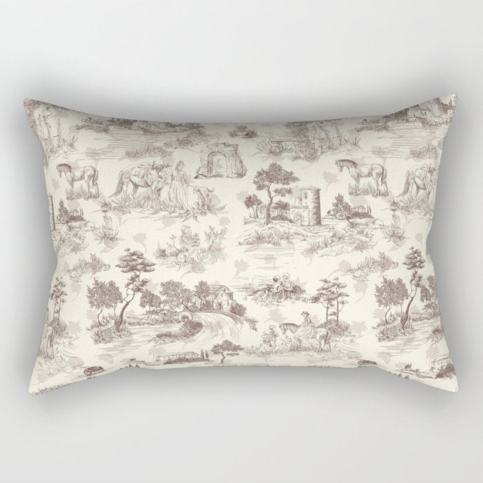 Toile de Jouy Vintage French Sepia Romantic Pastoral  Rectangular Pillow Gallery Image 2