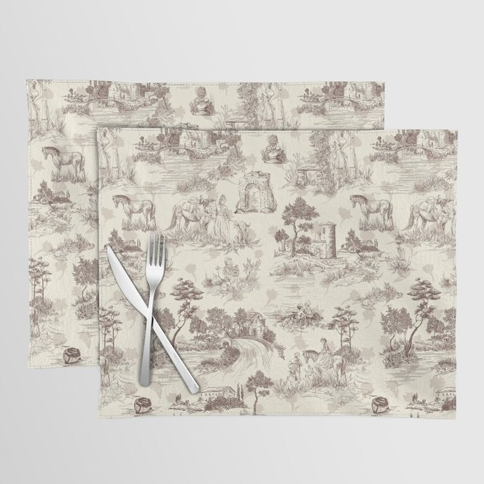 Toile de Jouy Vintage French Sepia Romantic Pastoral  Placemat Gallery Image 1