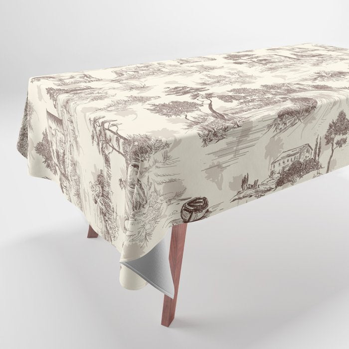 Toile de Jouy Vintage French Sepia Romantic Pastoral  Tablecloth Gallery Image 1