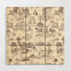 Toile de Jouy Vintage French Sepia Romantic Pastoral  Wood Wall Art Gallery Image 1