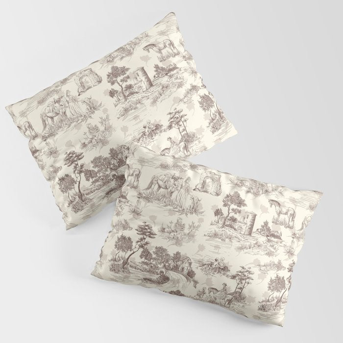 Toile de Jouy Vintage French Sepia Romantic Pastoral  Pillow Sham Gallery Image 1