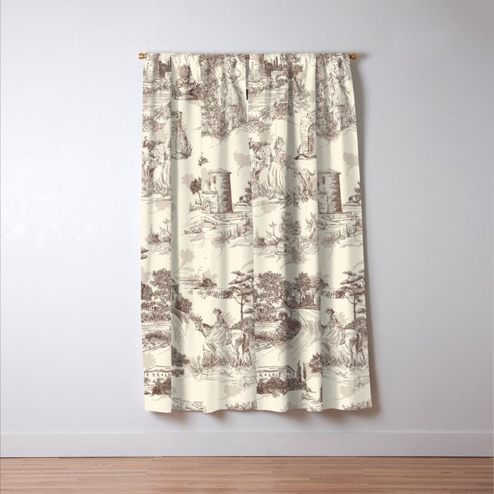 Toile de Jouy Vintage French Sepia Romantic Pastoral  Window Curtain Gallery Image 3