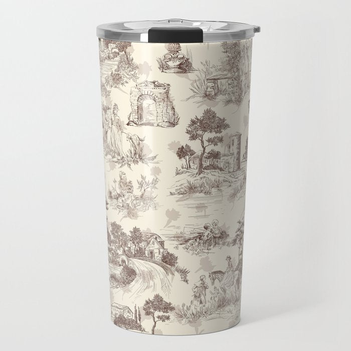 Toile de Jouy Vintage French Sepia Romantic Pastoral  Travel Mug Gallery Image 1