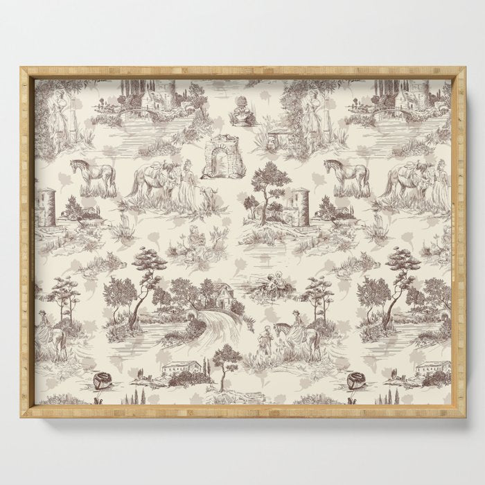 Toile de Jouy Vintage French Sepia Romantic Pastoral  Serving Tray Gallery Image 1