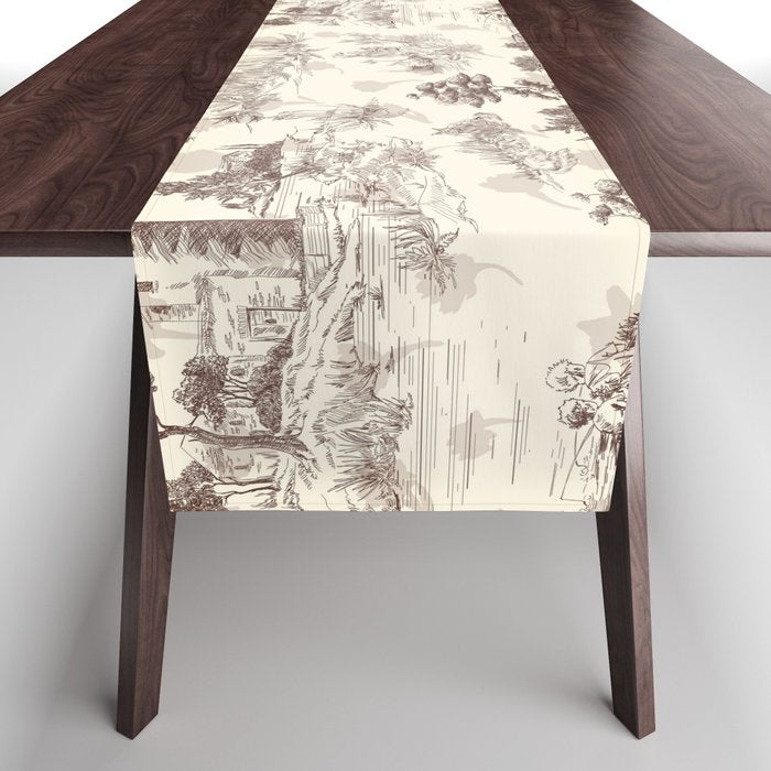 Toile de Jouy Vintage French Sepia Romantic Pastoral  Table Runner Gallery Image 1