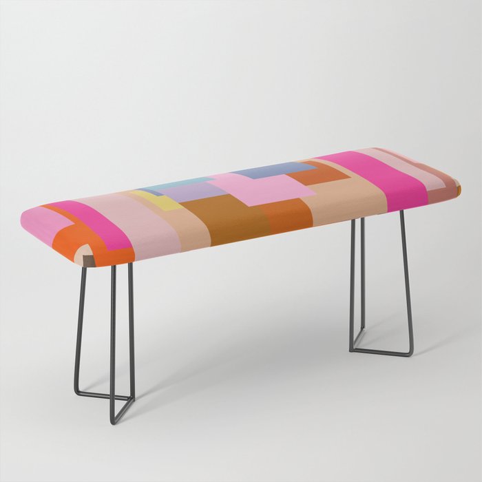 Color Block Print Mid Century Modern Retro Wall Art Geometric Pattern Abstract Bench Gallery Image 1