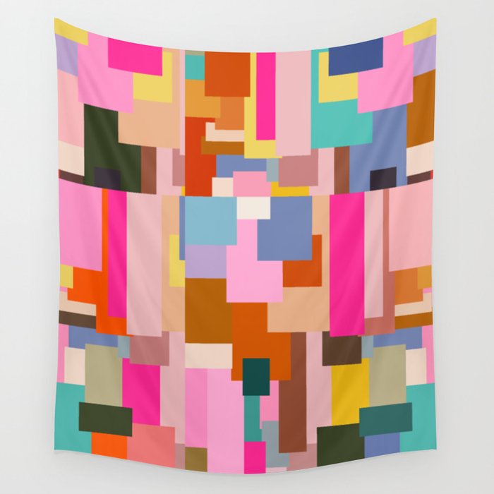 Color Block Print Mid Century Modern Retro Wall Art Geometric Pattern Abstract Wall Tapestry Gallery Image 4