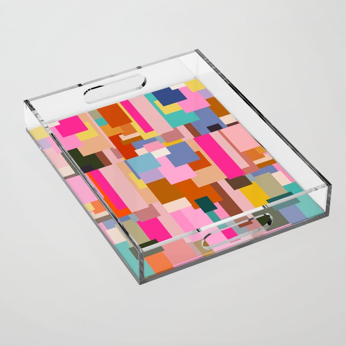 Color Block Print Mid Century Modern Retro Wall Art Geometric Pattern Abstract Acrylic Tray Gallery Image 1