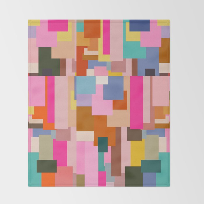 Color Block Print Mid Century Modern Retro Wall Art Geometric Pattern Abstract Throw Blanket Gallery Image 2